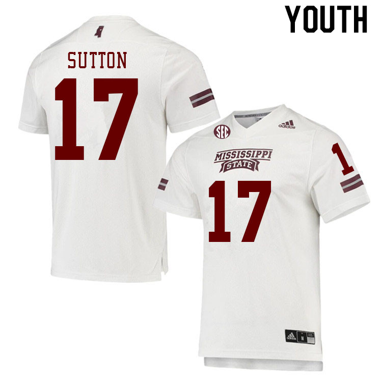 Youth #17 Vic Sutton Mississippi State Bulldogs College Football Jerseys Stitched Sale-White